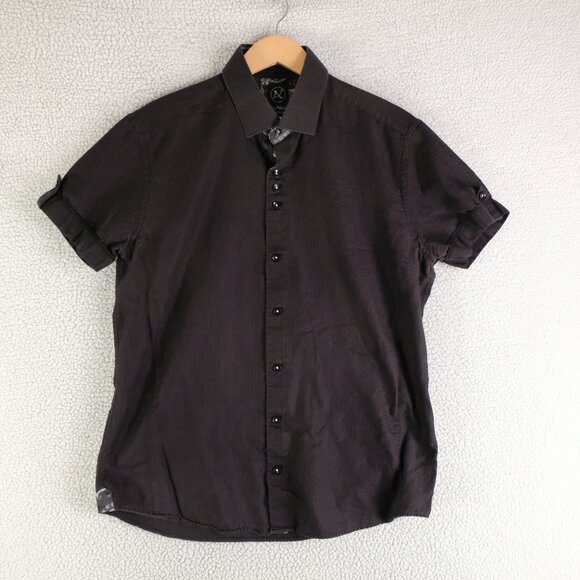 Au Noir Shirt Mens 4 Large Black Short Sleeve Button Up Geometric Stretch - Picture 1 of 9